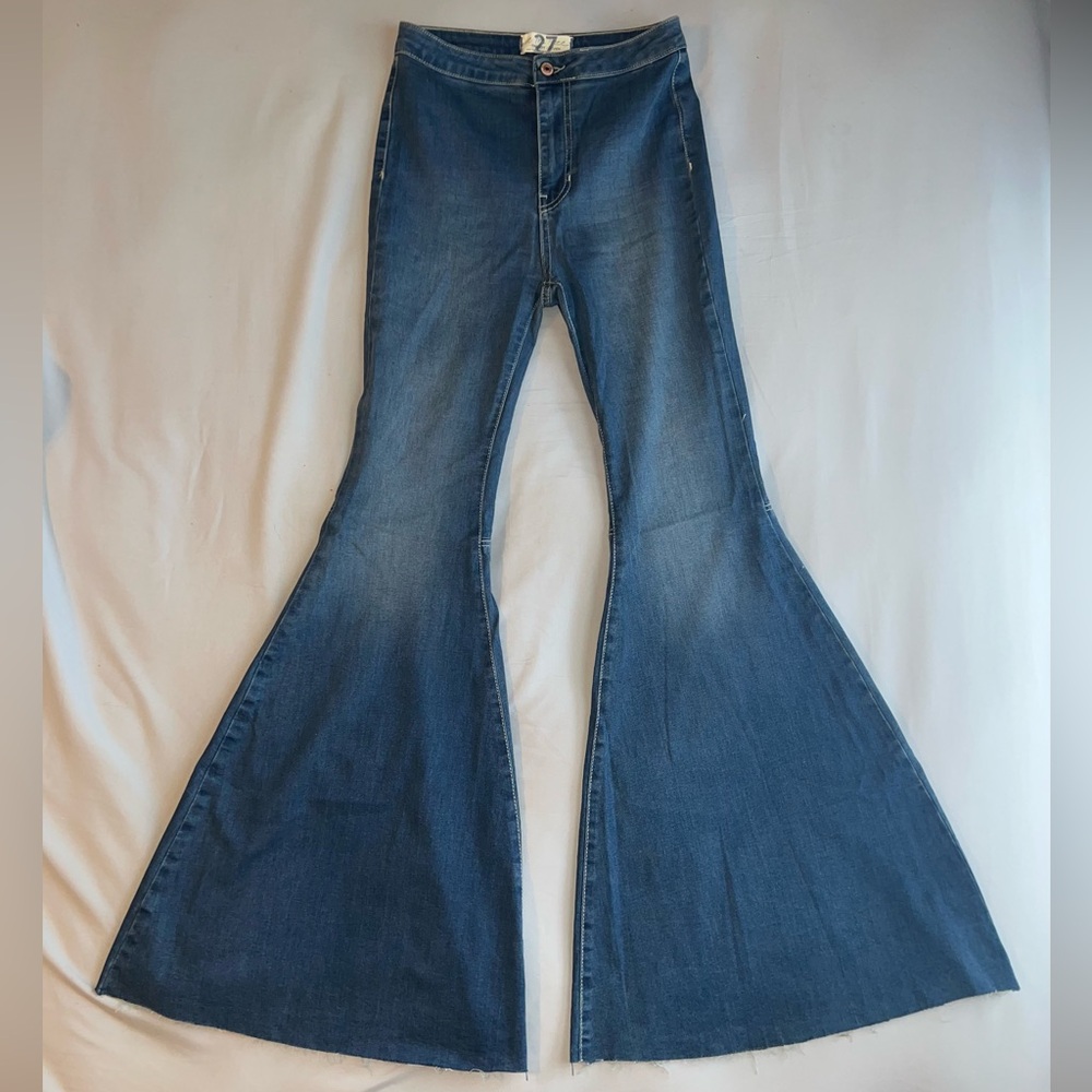 Free People Dark Blue High Rise Bellbottom Jeans